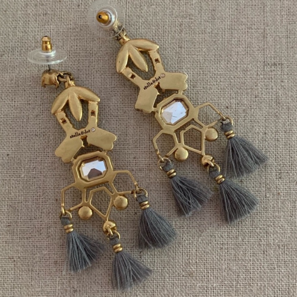 Stella & Dot | Vintage Gold Crystal Encrusted Nila Tassel Chandelier Earโฆ - Picture 7 of 9